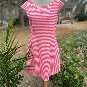 Lilly Pulitzer 🏝️ Pink and White Fit + Flare Spring Dress, Large, EUC,✨